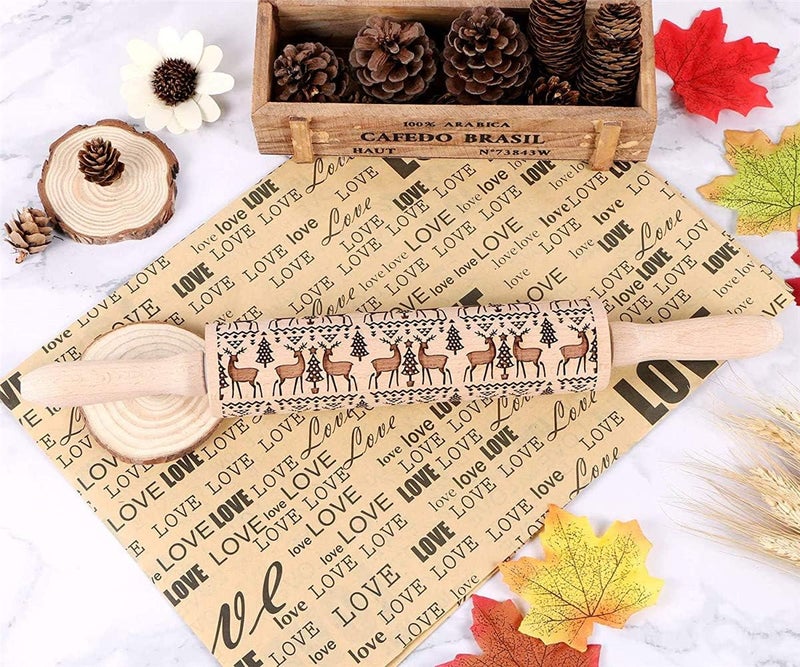 Sthrucrack Christmas Wooden Rolling Pins, Xmas 3D Reindeer Shape Decor Embossing Rolling Pin,Christmas Patterned Rolling Pin Baking Tools (Christmas Reindeer) - Image 2